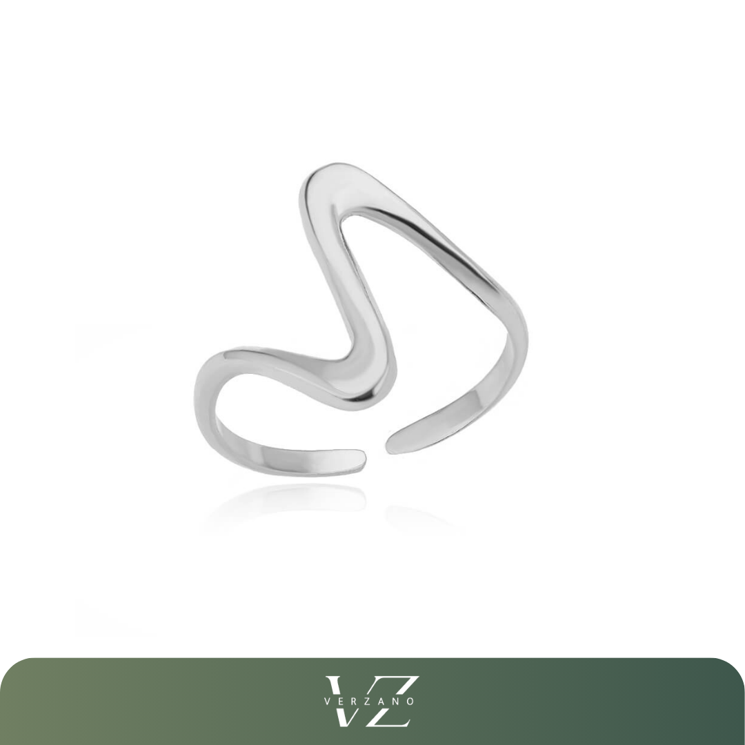 Anel dourado com design de onda geométrica, minimalista, ajustável, aço inoxidável, Verzano®.