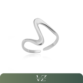 Anel dourado com design de onda geométrica, minimalista, ajustável, aço inoxidável, Verzano®.