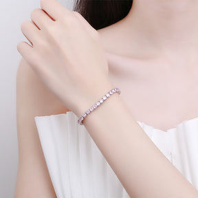 Pulseira de prata esterlina 925 com zircão rosa, ajuste perfeito e brilho sofisticado
