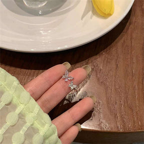 Anel borboleta em cristal acrílico, prateado, delicado, feminino, Verzano®.