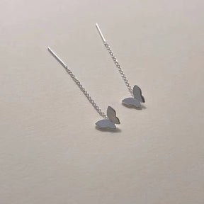 Brincos Borboleta Verzano®, Prata Esterlina 925, borla longa, joia sofisticada e leve, ideal para eventos especiais e festas.
