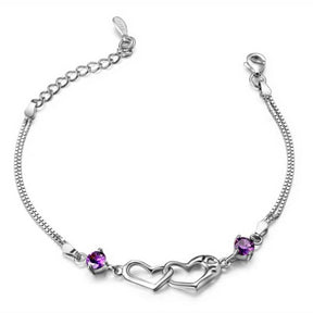 Pulseira de prata esterlina 925 com pingente de coração em cristal, delicada e sofisticada.