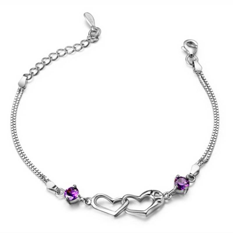 Pulseira de prata esterlina 925 com pingente de coração em cristal, delicada e sofisticada.